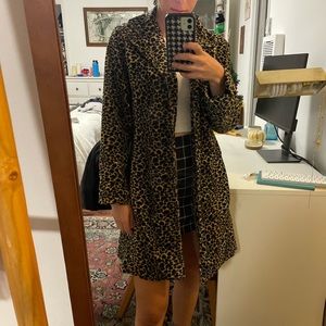Cheetah print long fuzzy coat